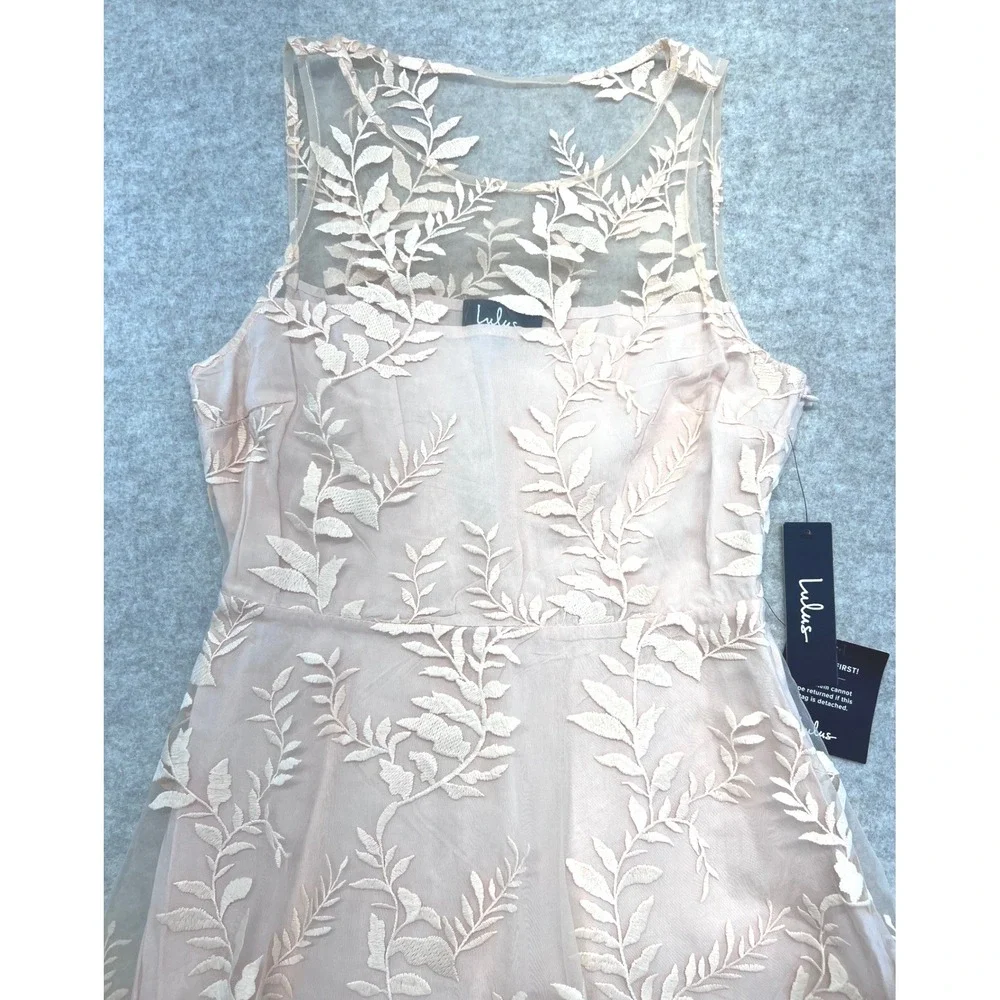 Lulus Blush Pink Floral Embroidered Mesh Sleeveless Fit Flare‎ Dress Size M